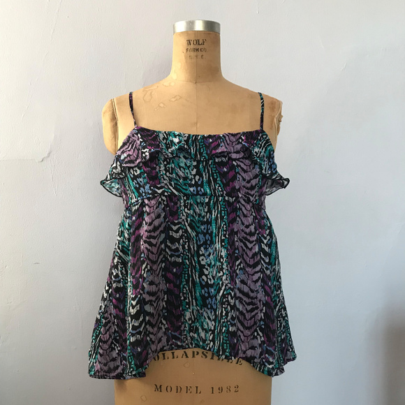 Patterned Empire Tank with Ruffle - Picture 1 of 2